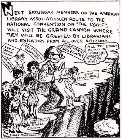 Reg Manning' 1930 cartoon of Estelle's 'Grand Canyon Tour' for the  ALA dignitaries.